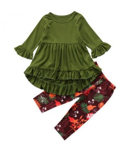 FT1208 Top + Floral Print Pants Girl's Clothing Set