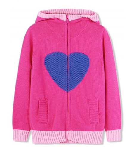 Girls Heart Graphic Zip Up Knitted Cardigan