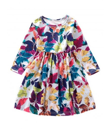 Girls Maple Leaf Print Mini A Line Dress