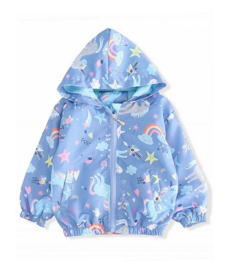 Girls Unicorn Star Print Pockets Front Zip Jacket